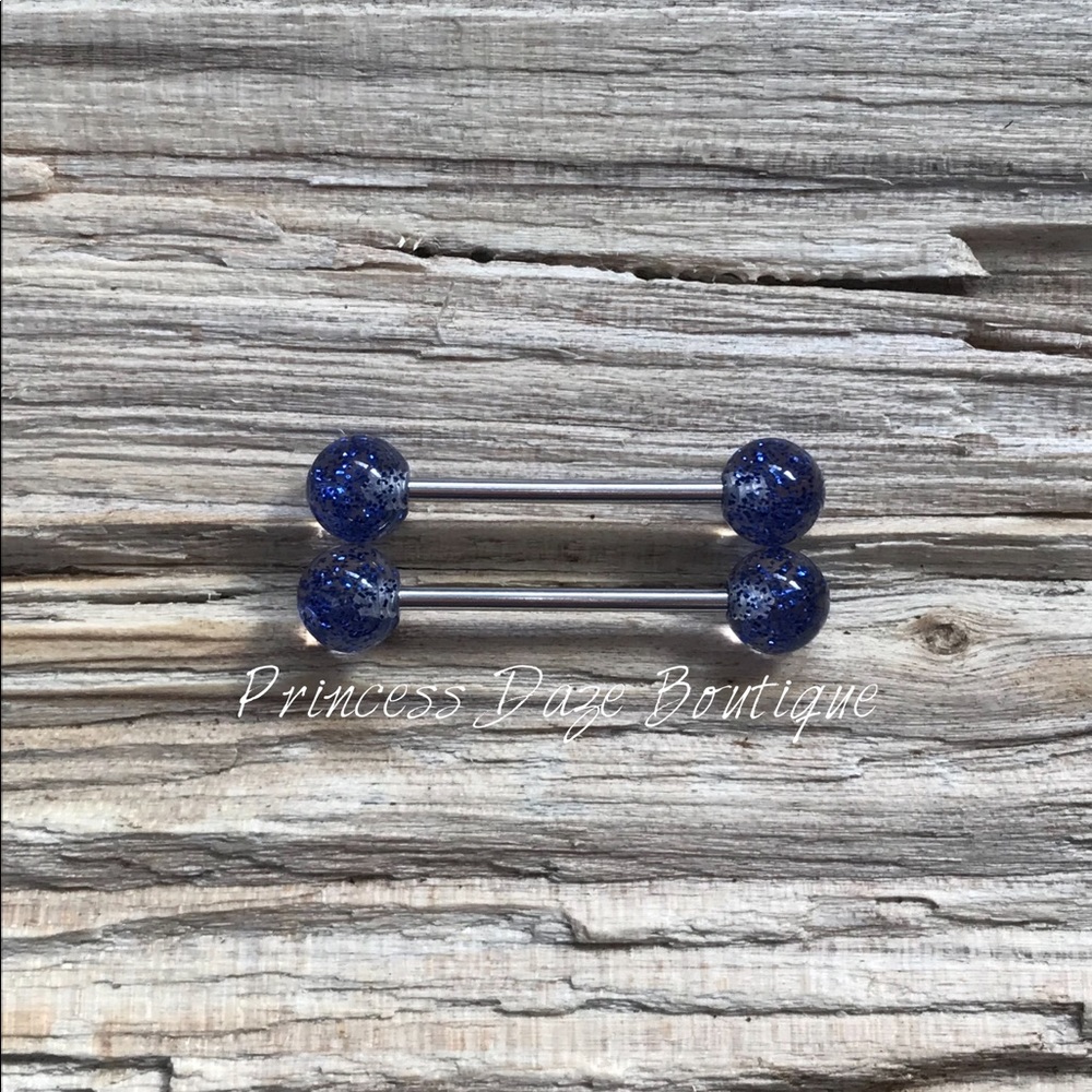 Blue‎ Glitter Sparkle Nipple Ring Set